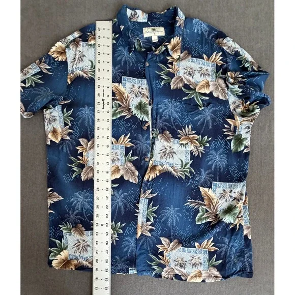 Island Shores Mens XL Blue Tropical Palm Tree Rayon Hawaiian Button Down Shirt - Picture 5 of 7